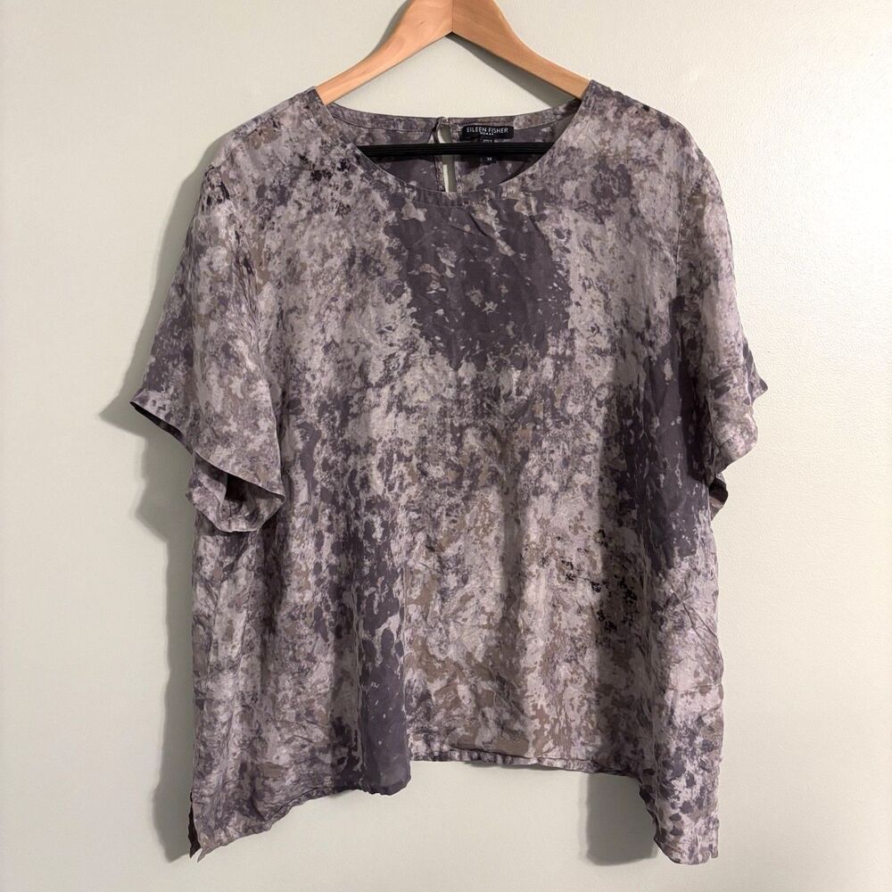 Eileen Fisher 100% Silk Sz 3X Mocha Brown Tidewater 100% Silk Top Lagenlook